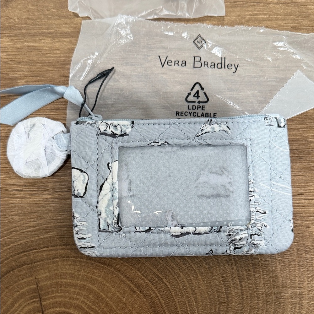 Vera Bradley Light Blue Polar Bear Quilted Zip Card Case - Picture 2 of 2